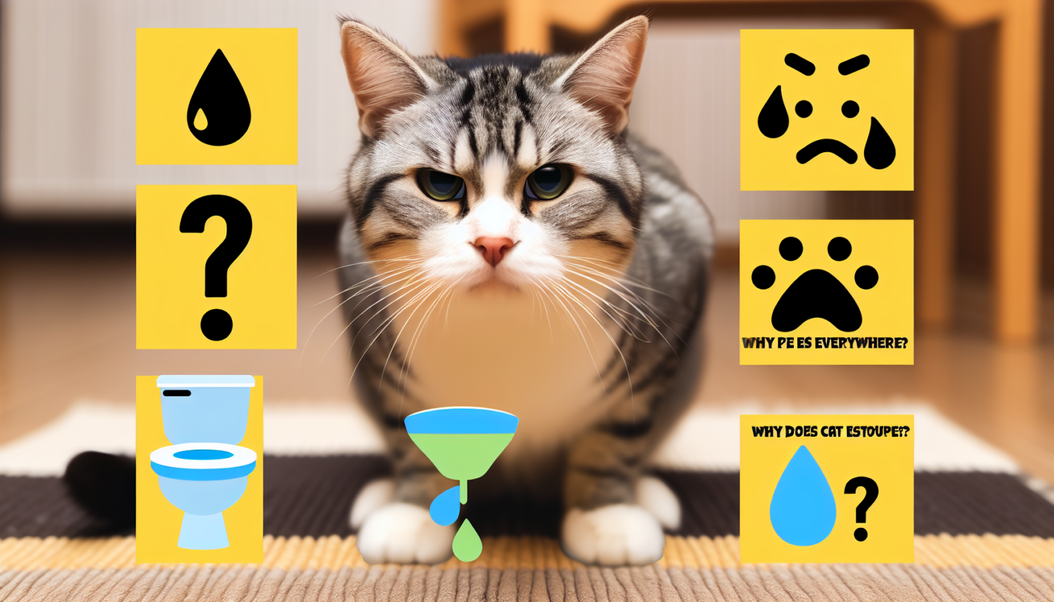 Pawtounes | Solution: Pourquoi votre chat fait-il pipi partout ? Réponses et conseils. - chat, comportement du chat, pourquoi chat fait pipi partout, chat urinant partout, litière pour chat, stress chez le chat, anxiété chez le chat, santé du chat, maladies du chat, infections urinaires chez le chat, calculs vésicaux chez le chat, problèmes rénaux chez le chat, arthrite chez le chat, marque de territoire du chat, éducation du chat, consultation vétérinaire, bien-être animal